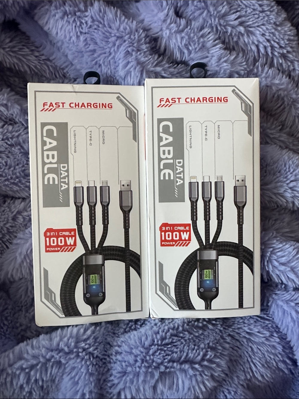Two Fast Charging 3-in-1 Data Cable 100W - Black